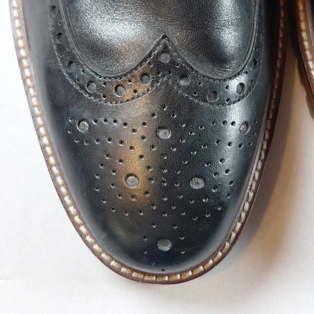 Johnston & Murphy 1850 Men 13M Black Leather Wingtip Lug Sole Oxford J & M
